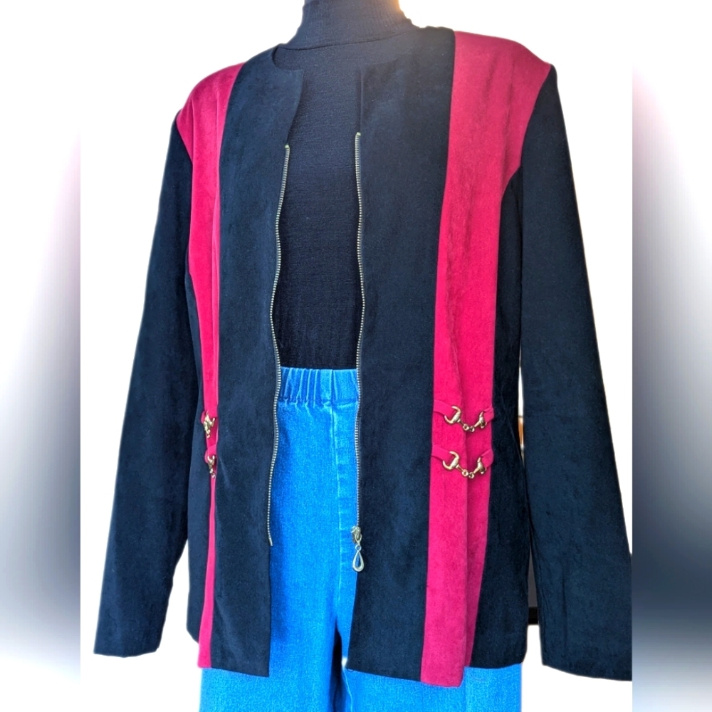Vintage 90s Black and Bold Red Blazer Structured Gold Details